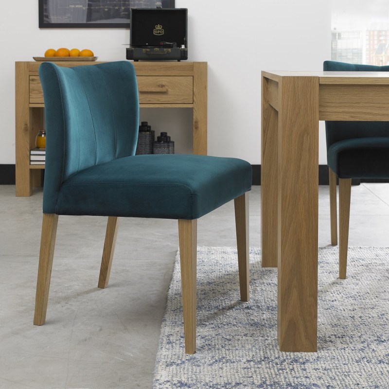 Turin Light Oak Low Back Uph Chair - Sea Green Velvet Fabric (Pair) Turin Light Oak Low Back Uph Chair - Sea Green Velvet Fabric (Pair)