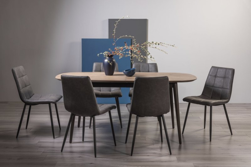 Vintage Weathered Oak 6-8 Seater Table & 6 Mondrian Dark Grey Faux Leather Chairs Vintage Weathered Oak 6-8 Seater Table & 6 Mondrian Dark Grey Faux Leather Chairs