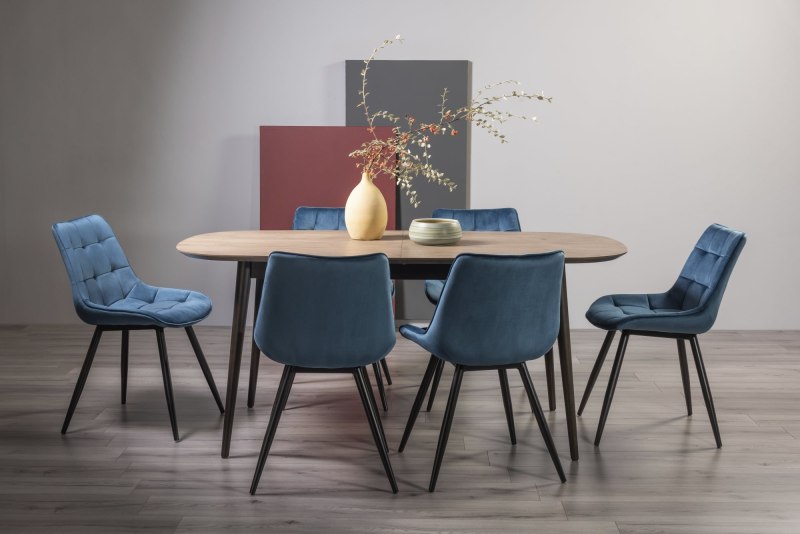 Vintage Weathered Oak 6-8 Seater Table & 6 Seurat Blue Velvet Chairs Vintage Weathered Oak 6-8 Seater Table & 6 Seurat Blue Velvet Chairs