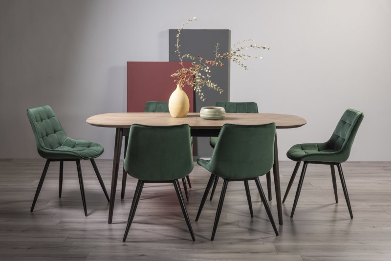 Vintage Weathered Oak 6-8 Seater Table & 6 Seurat Green Velvet Chairs Vintage Weathered Oak 6-8 Seater Table & 6 Seurat Green Velvet Chairs