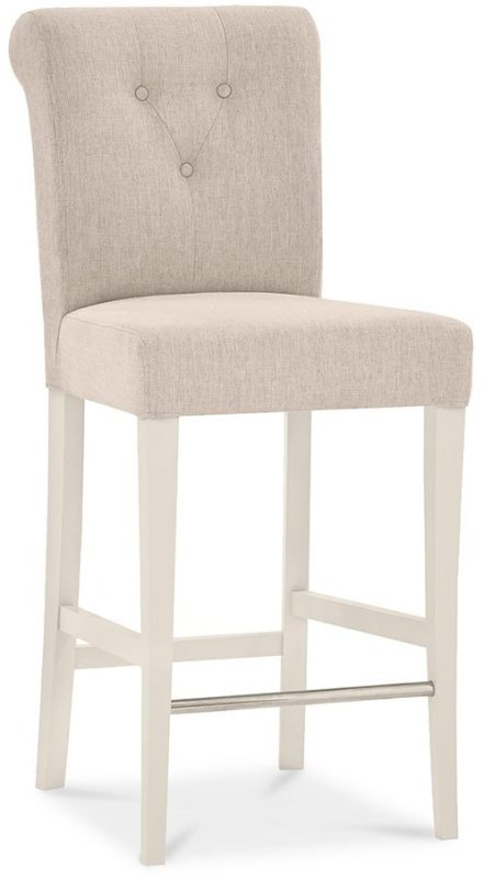 Ashley Antique White Uph Bar Stool - Sand Colour Fabric (Pair) Ashley Antique White Uph Bar Stool - Sand Colour Fabric (Pair)