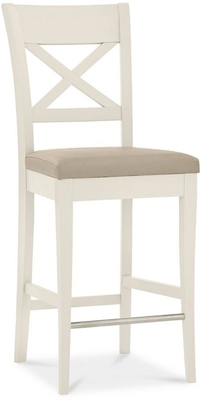 Ashley Antique White X Back Bar Stool - Ivory Bonded Leather (Pair) Ashley Antique White X Back Bar Stool - Ivory Bonded Leather (Pair)