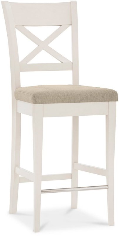 Ashley Antique White X Back Bar Stool - Sand Colour Fabric (Pair) Ashley Antique White X Back Bar Stool - Sand Colour Fabric (Pair)