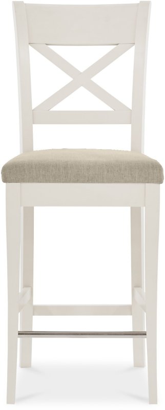 Ashley Antique White X Back Bar Stool - Sand Colour Fabric (Single) Ashley Antique White X Back Bar Stool - Sand Colour Fabric (Single)