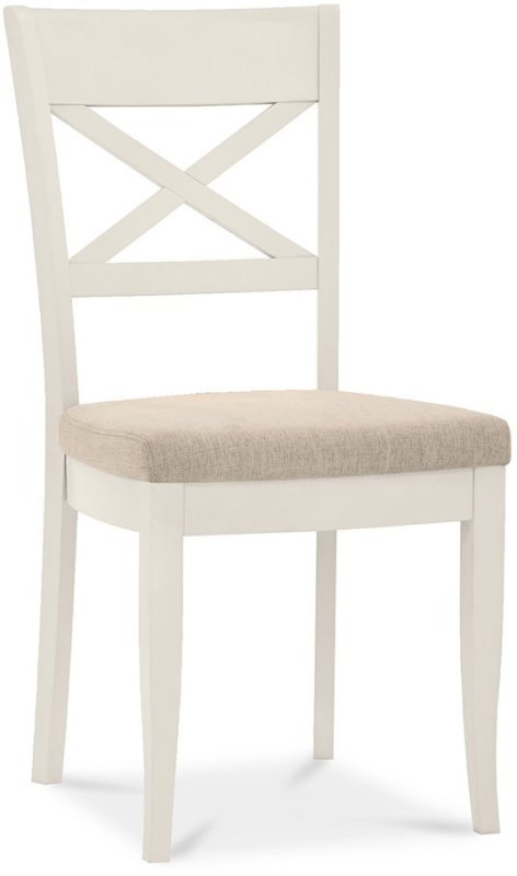 Montreux Antique White X Back Chair - Sand Colour Fabric (Pair) Montreux Antique White X Back Chair - Sand Colour Fabric (Pair)