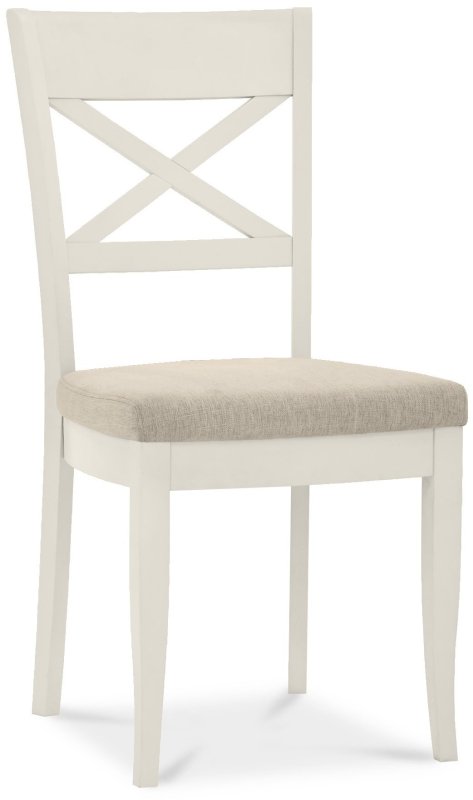 Montreux Antique White X Back Chair - Sand Colour Fabric (Single) Montreux Antique White X Back Chair - Sand Colour Fabric (Single)