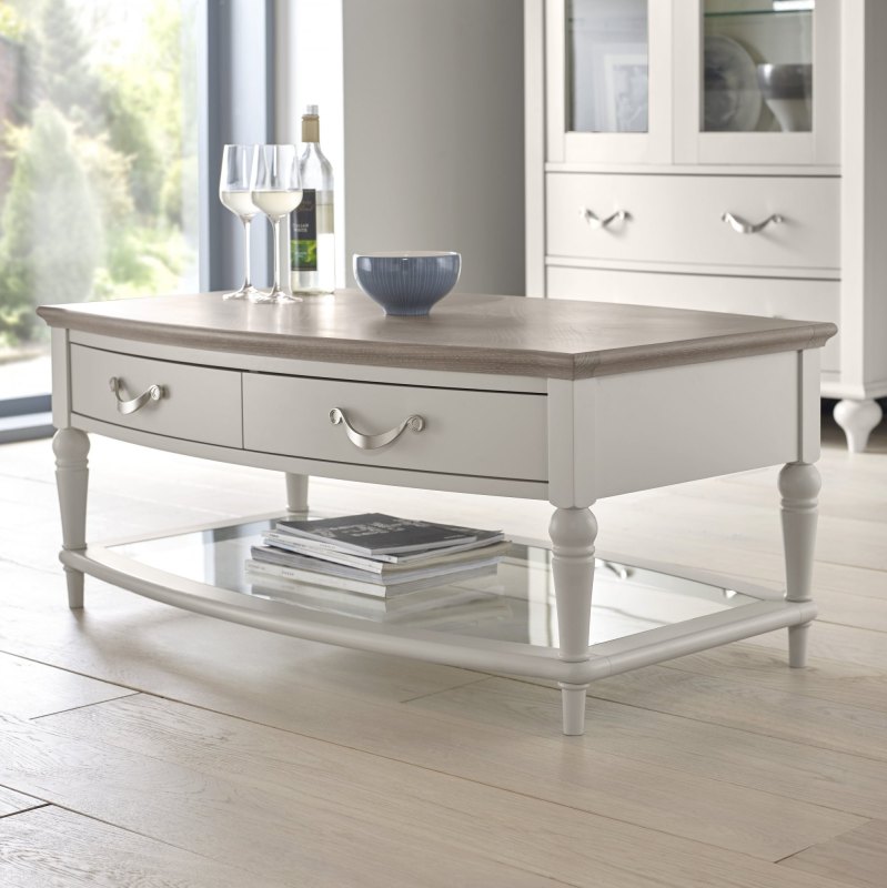 Ashley Grey Washed Oak & Soft Grey Coffee Table With Drawers Ashley Grey Washed Oak & Soft Grey Coffee Table With Drawers