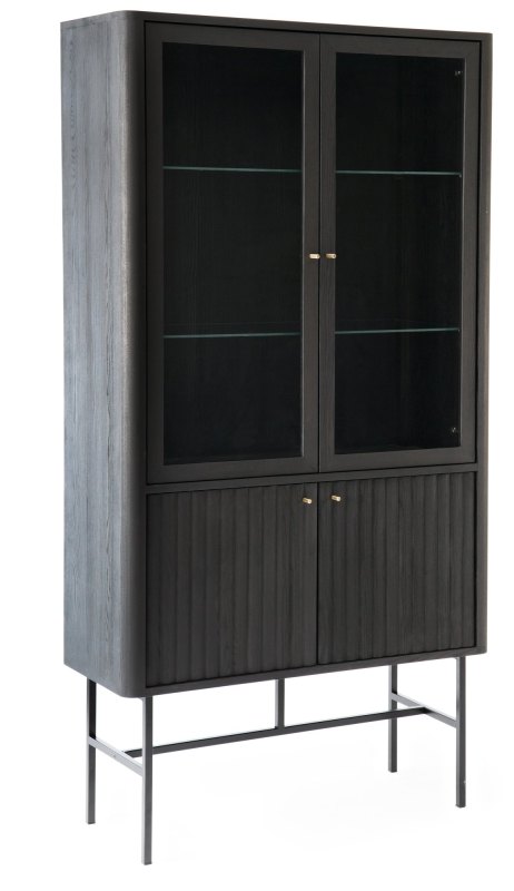 Velvet Vitrine with 2 Glass Doors & Fluted Doors Velvet Vitrine with 2 Glass Doors & Fluted Doors