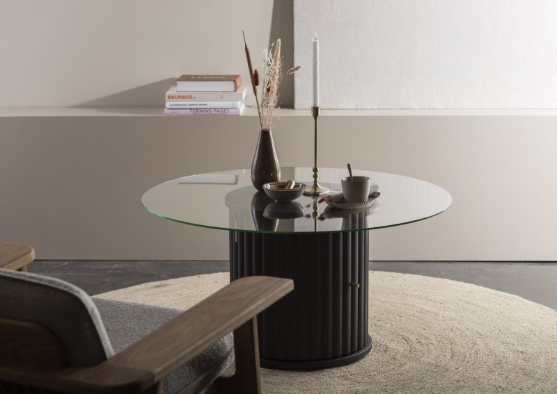 Velvet Coffee Table with Glass Top - 100cm Velvet Coffee Table with Glass Top - 100cm