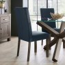 Parker Dark Oak Square Back Chair - Dark Blue Velvet Fabric (Pair)