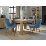 Turin Light Oak 4-6 Seater Table & 4 Kent Petrol Blue Velvet Chairs - Gold Legs