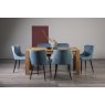 Turin Light Oak 6 Seater Table & 6 Kent Petrol Blue Velvet Chairs - Black Legs