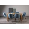 Turin Light Oak 6 Seater Table & 6 Kent Petrol Blue Velvet Chairs - Gold Legs