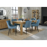 Turin Light Oak 6-8 Seater Table & 6 Kent Petrol Blue Velvet Chairs - Black Legs Turin Light Oak 6-8 Seater Table & 6 Kent Petrol Blue Velvet Chairs - Black Legs