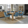 Turin Light Oak 6-8 Seater Table & 6 Kent Petrol Blue Velvet Chairs - Gold Legs